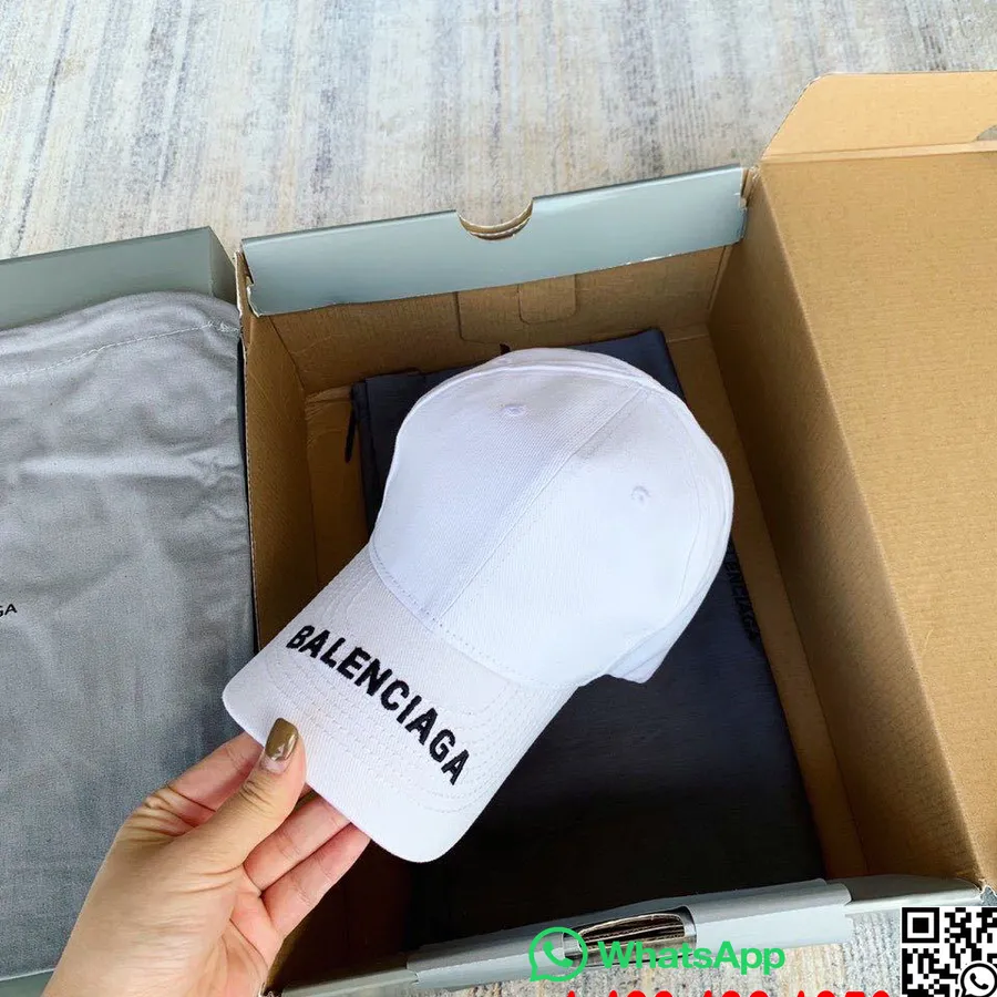 Topi Pinggiran Logo Balenciaga Koleksi Musim Semi/panas 2020, Putih/hitam