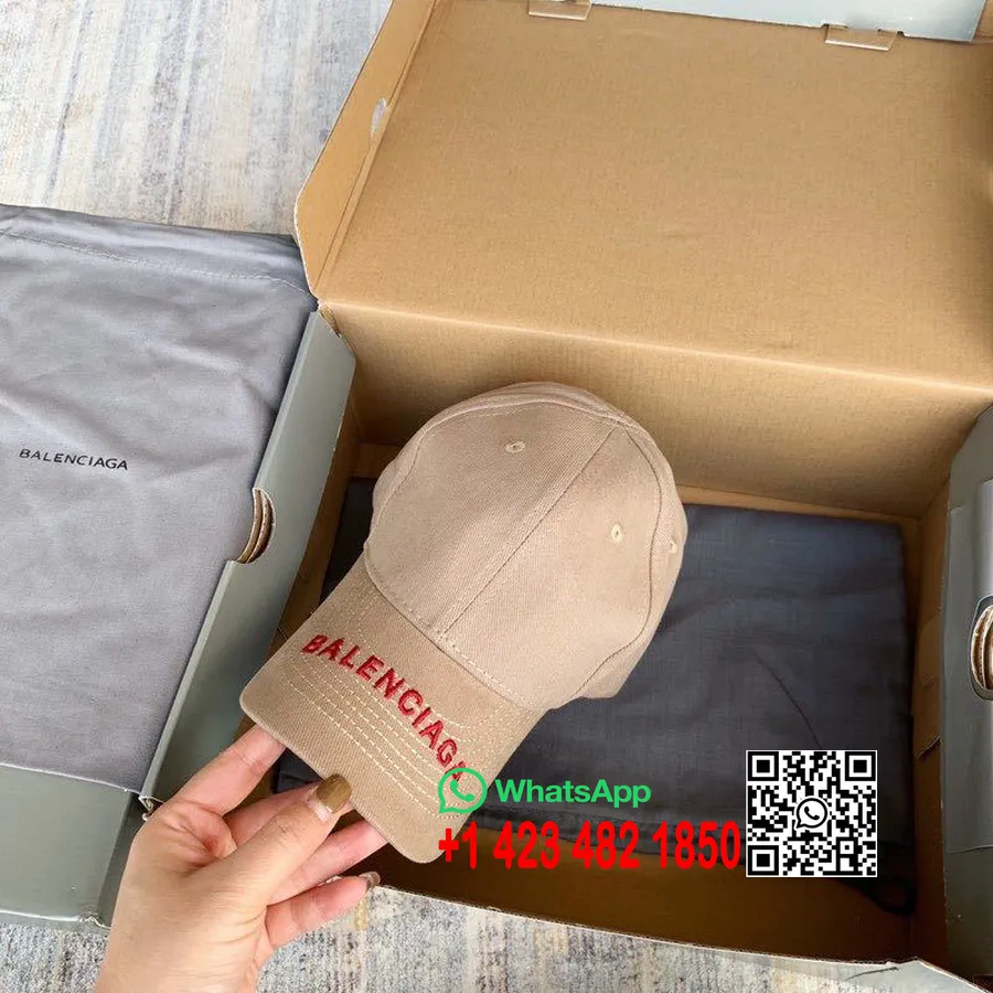 Topi Pinggiran Logo Balenciaga Koleksi Musim Semi/musim Panas 2020, Cokelat/merah