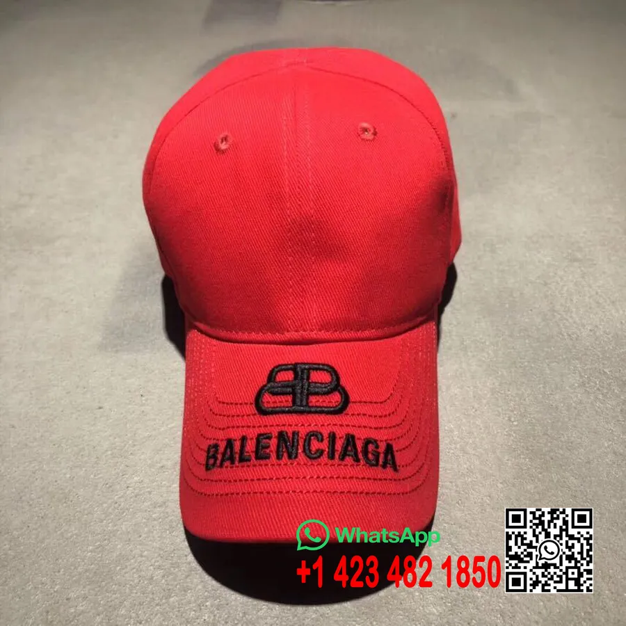 Topi Pinggiran Logo Balenciaga Bb Koleksi Musim Semi/musim Panas 2019, Merah/hitam