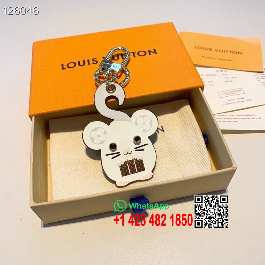 Louis Vuitton Mouse Gantungan Kunci Pesona 126046 Monogram Kanvas Koleksi Musim Gugur/dingin 2020, Putih