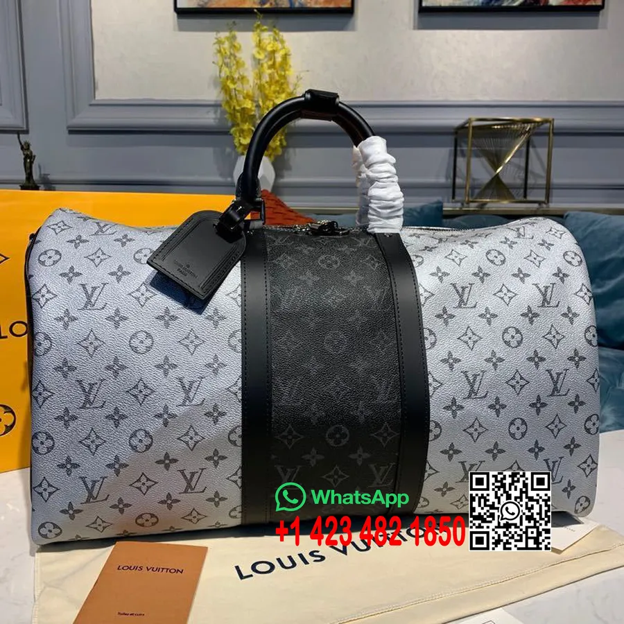 Louis Vuitton Keepall Bandouliere 50 Cm Monogram Canvas Colectia Primavara/vara 2020 M43818, Gri/negru