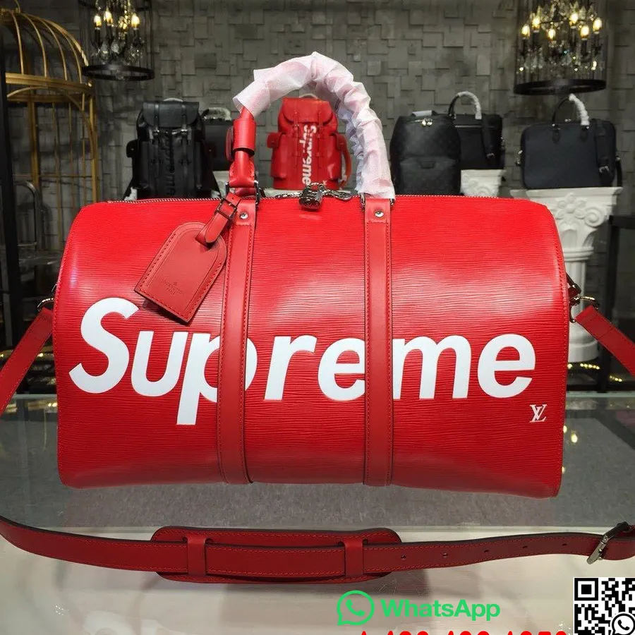 Louis Vuitton X Supreme Keepall Bandouliere 45cm Teļa āda Rudens/ziemas 2019 Kolekcija M53419, Sarkana