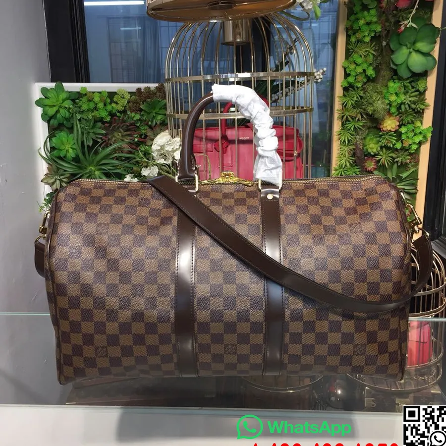 Louis Vuitton Keepall Bandouliere 45cm Damier Ebene Kanvas Koleksi Musim Gugur/dingin 2019 N41418, Coklat