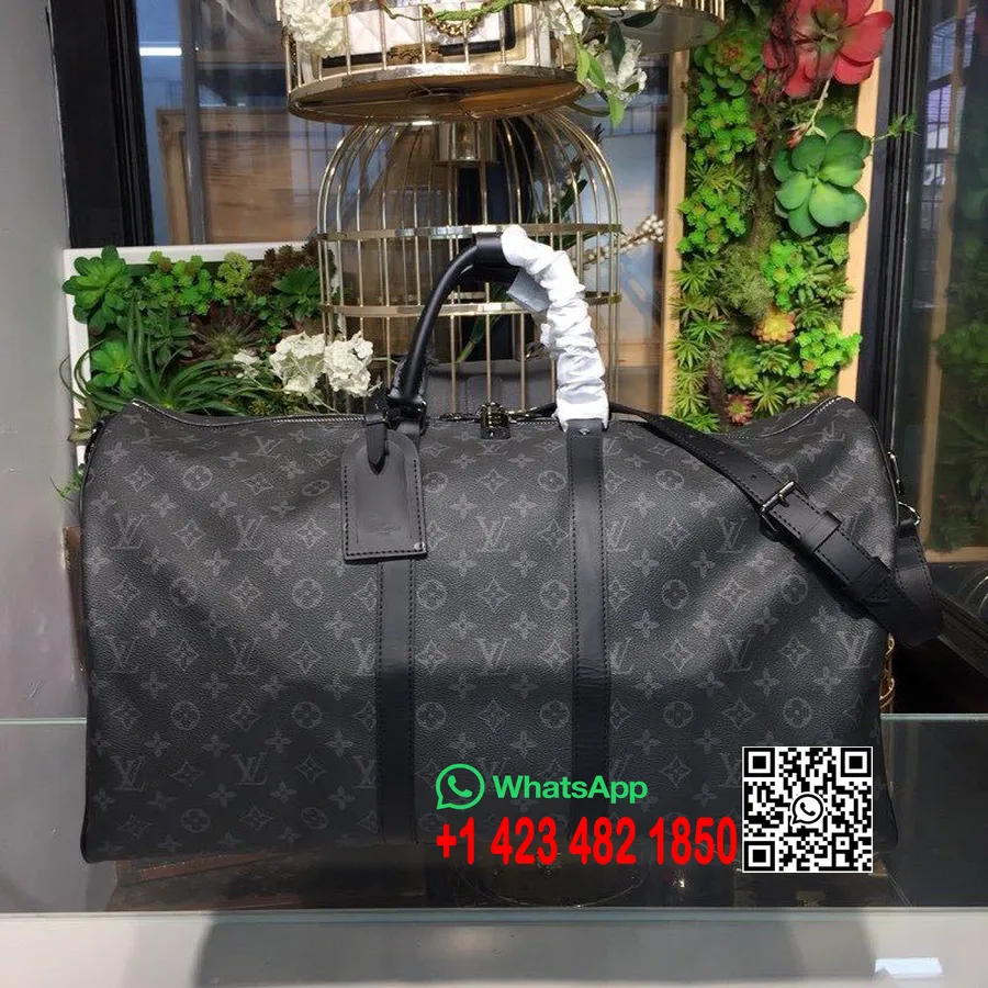 Louis Vuitton Keepall Bandouliere 55 Cm-es Monogram Eclipse Vászon őszi/téli 2019 Kollekció N40605, Fekete