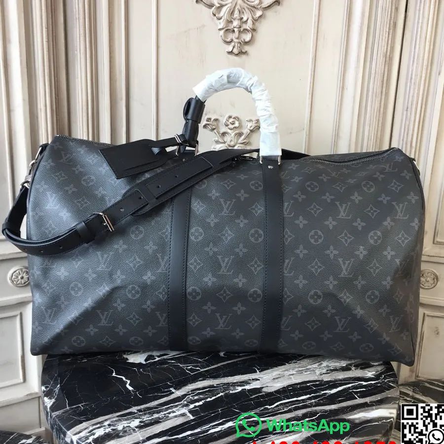 Louis Vuitton Keepall Bandouliere 55 Cm Monogram Eclipse Canvas Colectia Toamna/iarna 2019 N40605, Negru