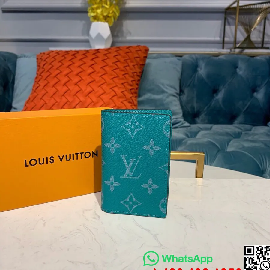 Карманный органайзер Louis Vuitton 12 см, канва с монограммой, коллекция весна/лето 2019 M30301, бирюзовый