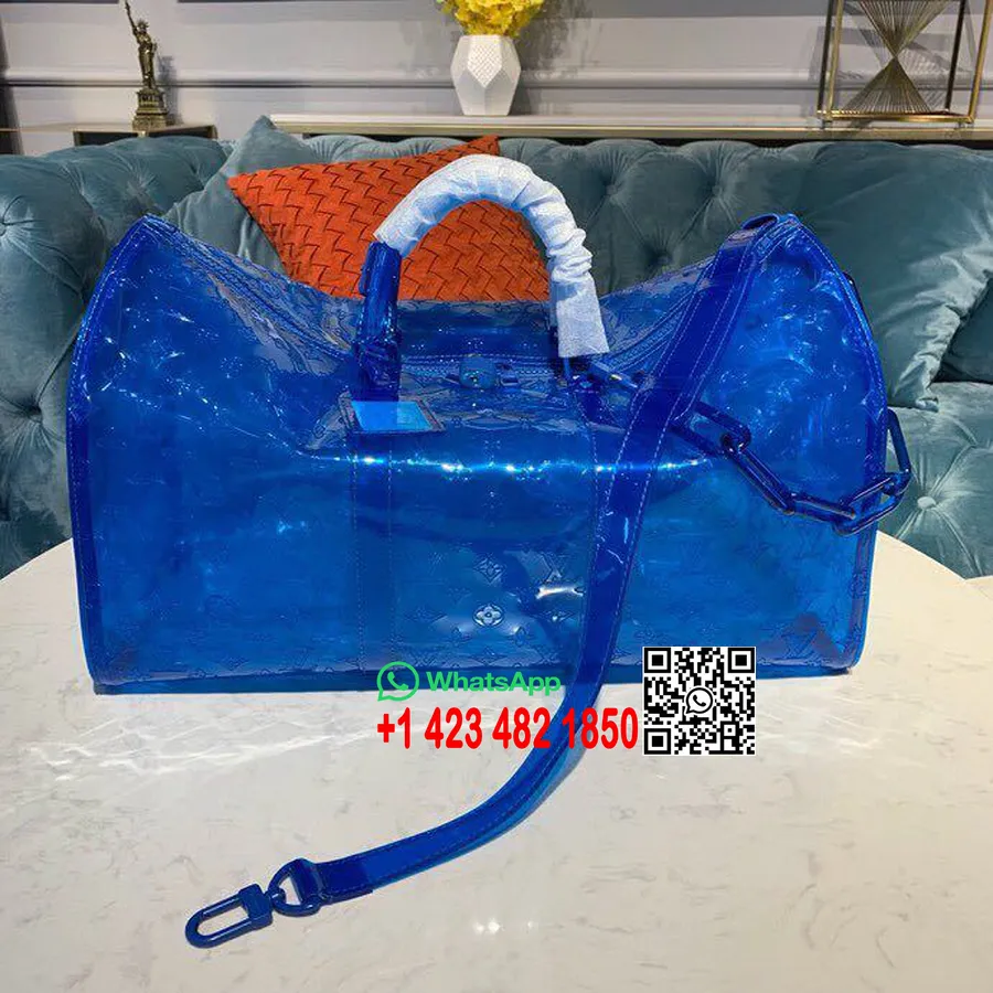 Louis Vuitton Keepall 50 Pânză Pvc Monogramă Transparentă în Relief Colecția Primăvară Vară 2019 M53272, Albastru