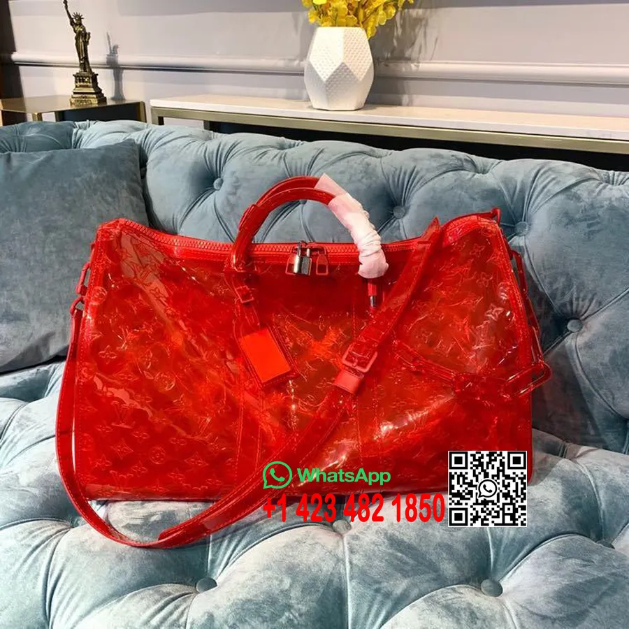 Louis Vuitton Keepall 50 Pânză Pvc Monogramă Transparentă în Relief Colecția Primăvară Vară 2019 M53274, Roșu