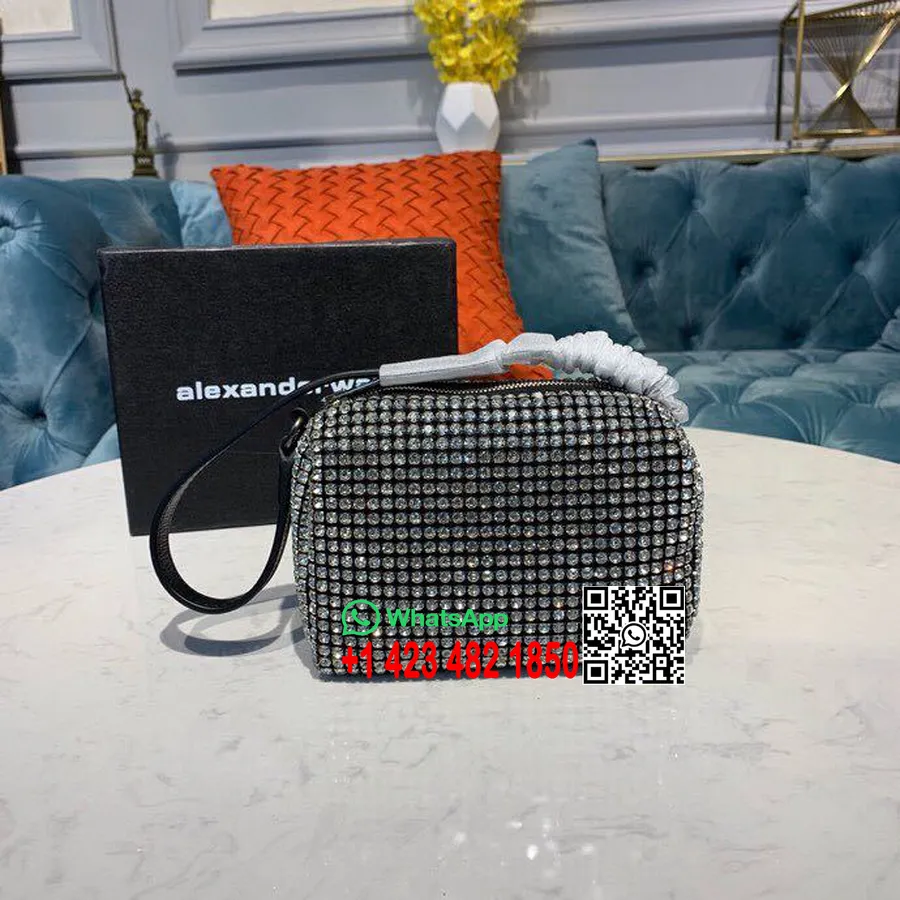 Alexander Wang Kristal Zincirli örgü El çantası 16cm Dana Derisi İlkbahar/Yaz 2019 Koleksiyonu, Siyah