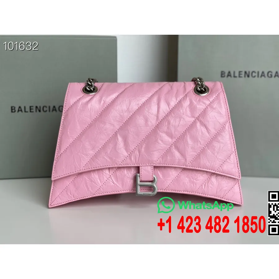 Balenciaga Crush Chain Bag 25 Cm Vattert Knust Kalveskinn Sølv Matt Hardware Høst/vinter 2022 Kolleksjon, Rosa