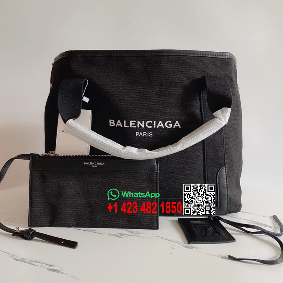 Balenciaga Cabas Shopper Tote Bag 38 Cm Canvas/kalveskinn Vår/sommer 2022 Kolleksjon, Svart