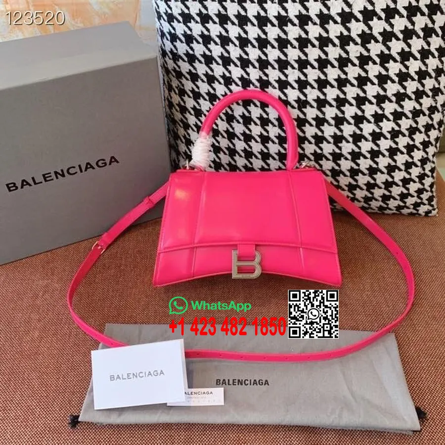 Balenciaga Kum Saati çanta 24 Cm Dana Deri Eskitilmiş Gümüş Donanım Sonbahar/kış 2020 Koleksiyonu, Sıcak Pembe