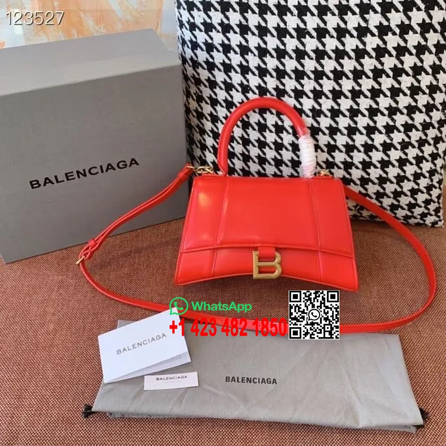 Balenciaga Kum Saati çanta 24 Cm Dana Deri Eskitilmiş Altın Donanım Sonbahar/kış 2020 Koleksiyonu, Kırmızı