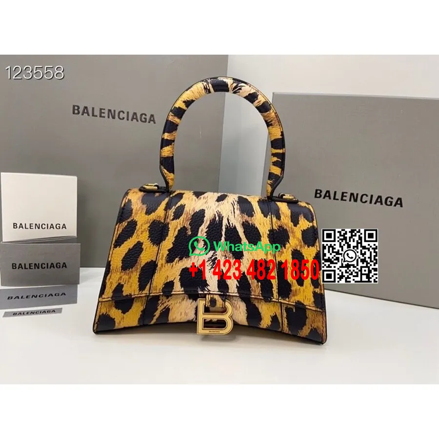 Balenciaga Kum Saati çanta 24cm Dana Deri Eskitilmiş Altın Donanım Sonbahar/kış 2020 Koleksiyonu, Leopar