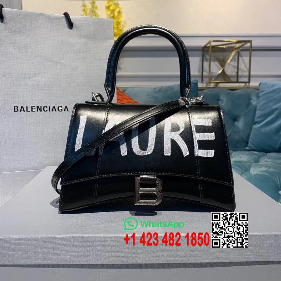 Balenciaga Graffiti Timeglass Bag 24cm Boks Kalveskinn Vår/sommer 2020 Kolleksjon, Svart