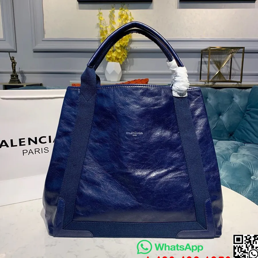 Balenciaga Cabas Shopping Tote Bag 40cm Lambskin Leather Spring/Summer 2019 Collection, Navy Blue