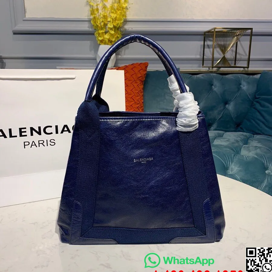 Balenciaga Cabas Shopping Tote Bag 30cm Lambskin Leather Spring/Summer 2019 Collection, Navy Blue