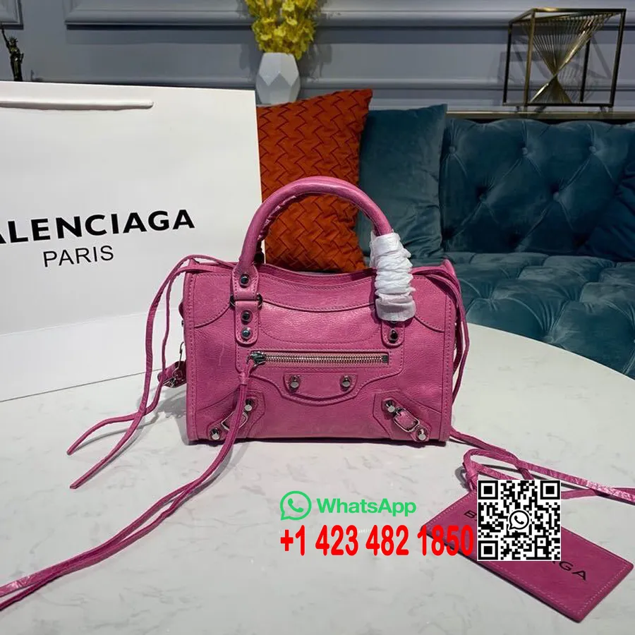 Balenciaga Graffiti Classic City Bag 24cm Silver Hardware Lambskin Leather Spring/Summer 2019 Collection, Rose Pink