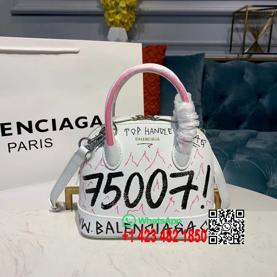 Balenciaga Graffiti Ville Xxs Veske 18cm Trykt Kalveskinn Høst/vinter 2019 Kolleksjon, Hvit/rosa