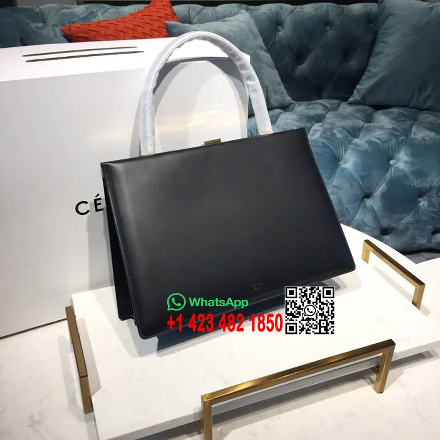 Borsa Con Chiusura Celine 33 Cm In Pelle Di Vitello Liscia Collezione Primavera/estate 2018, Nera