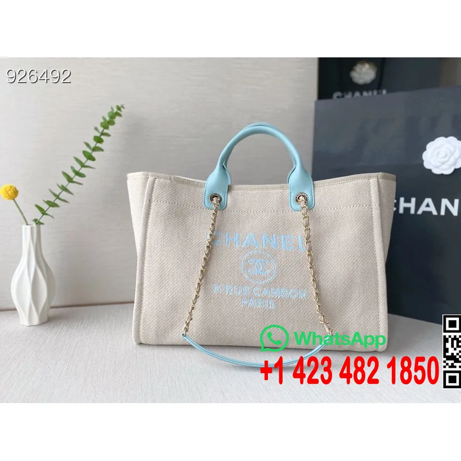 Chanel Deauville Tote Bag 40cm Tweed Canvas Spring/Summer 2022 Collection, Beige/Light Blue