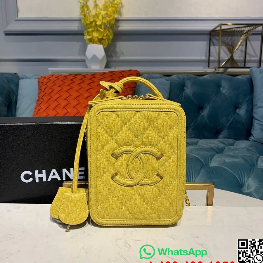 Chanel Cc φιλιγκράν κάθετη τσάντα νεσεσέρ 18cm χρυσό υλικό χαβιάρι δέρμα κρουαζέ συλλογή 2019, κίτρινο