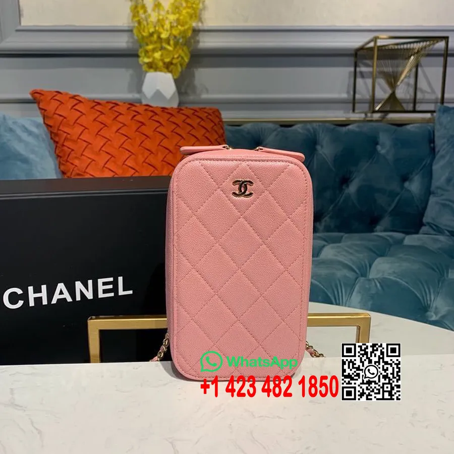 Chanel Cc κάθετη τσάντα νεσεσέρ 18cm χρυσό υλικό χαβιάρι δέρμα κρουαζέ συλλογή 2019, ροζ