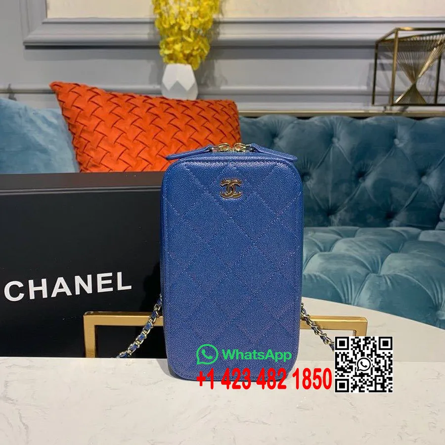 Chanel Cc κάθετη τσάντα νεσεσέρ 18cm χρυσό υλικό χαβιάρι δέρμα κρουαζέ συλλογή 2019, μπλε