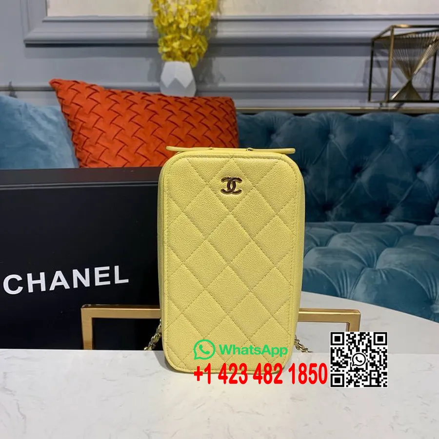 Chanel Cc κάθετη τσάντα νεσεσέρ 18cm χρυσό υλικό χαβιάρι δέρμα κρουαζέ συλλογή 2019, κίτρινο