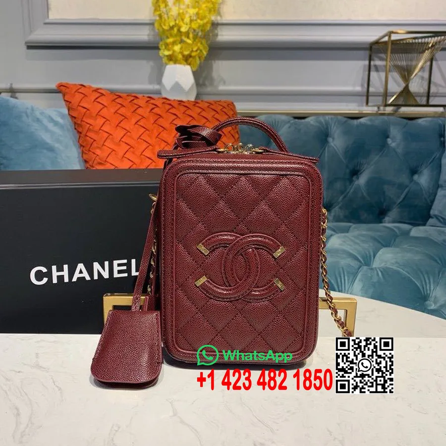 Chanel Cc φιλιγκράν κάθετη τσάντα νεσεσέρ 18cm χρυσό υλικό χαβιάρι δέρμα κρουαζέ συλλογή 2019, μπορντό