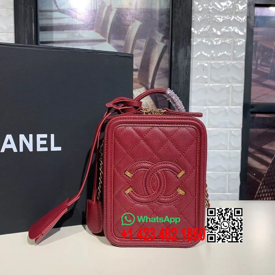 Chanel Cc φιλιγκράν κάθετη τσάντα νεσεσέρ 18cm χρυσό υλικό χαβιάρι δέρμα κρουαζέ 2019 συλλογή, μπορντό