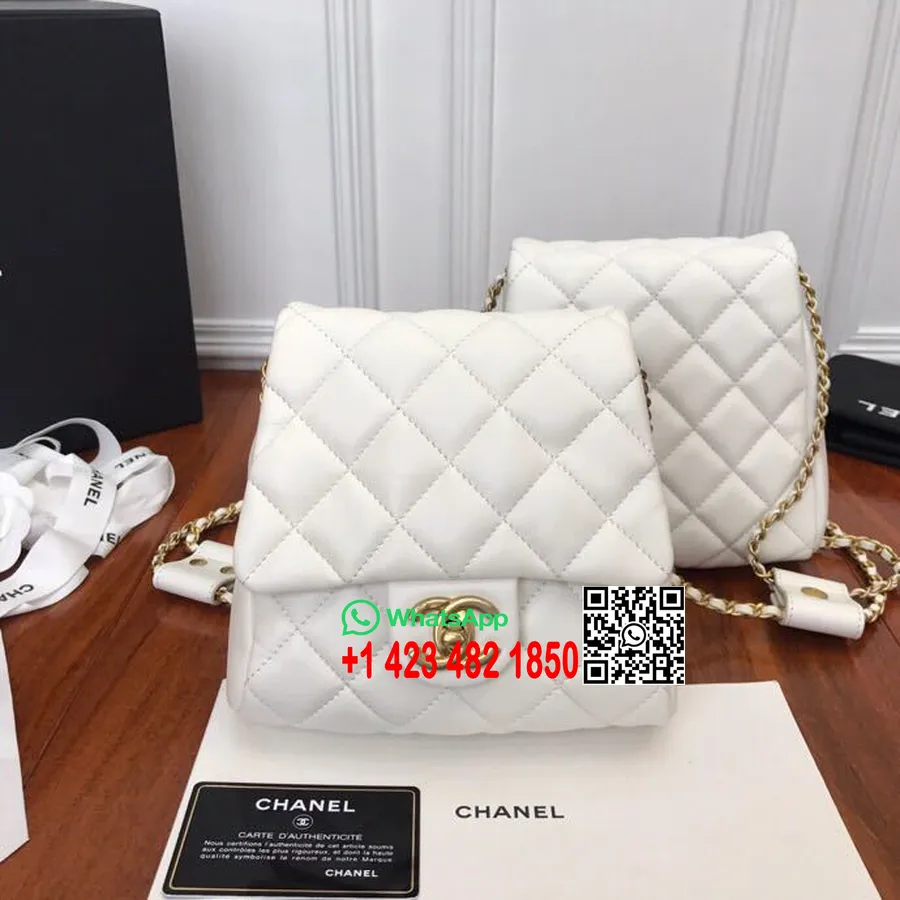 Chanel Side Pack with Imitation Pearls Bags 20cm Lambskin Leather Gold Hardware Spring/Summer 2019 Act 2 Collection, White