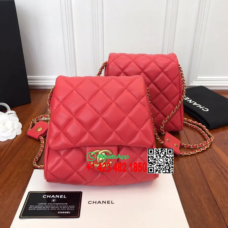 Chanel Side Pack with Imitation Pearls Bags 20cm Lambskin Leather Gold Hardware Spring/Summer 2019 Act 2 Collection,  Red