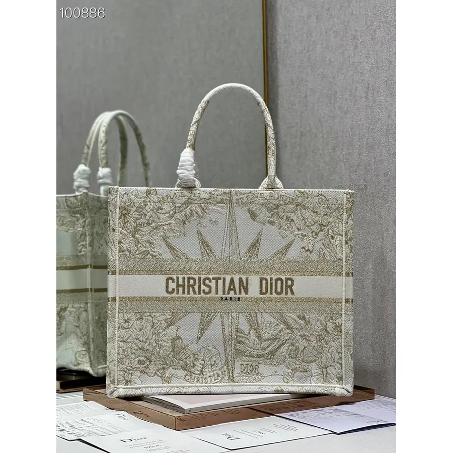 τσάντα Tote Book Christian Dior 42cm M1286 Reve D'infini κέντημα καμβάς συλλογή άνοιξη/καλοκαίρι 2023, μεταλλική νήμα σε χρυσό τ