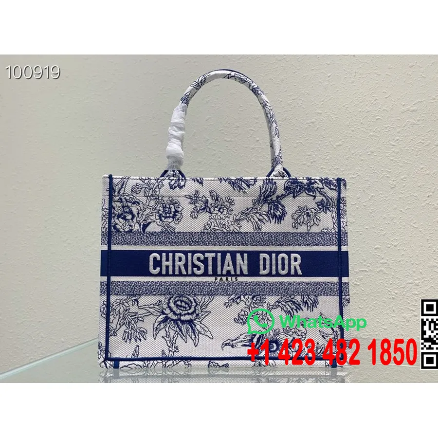 Christian Dior Könyves Táska 36 Cm M1296 Dior Jardin Botanikus Hímzés Vászon őszi/téli 2022 Kollekció, Kék-fehér