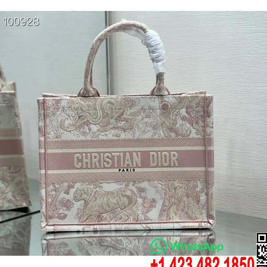 Christian Dior Bog Mulepose 36cm M1296 Toile De Jouy Broderi Lærred Efterår/vinter 2022 Kollektion, Pink