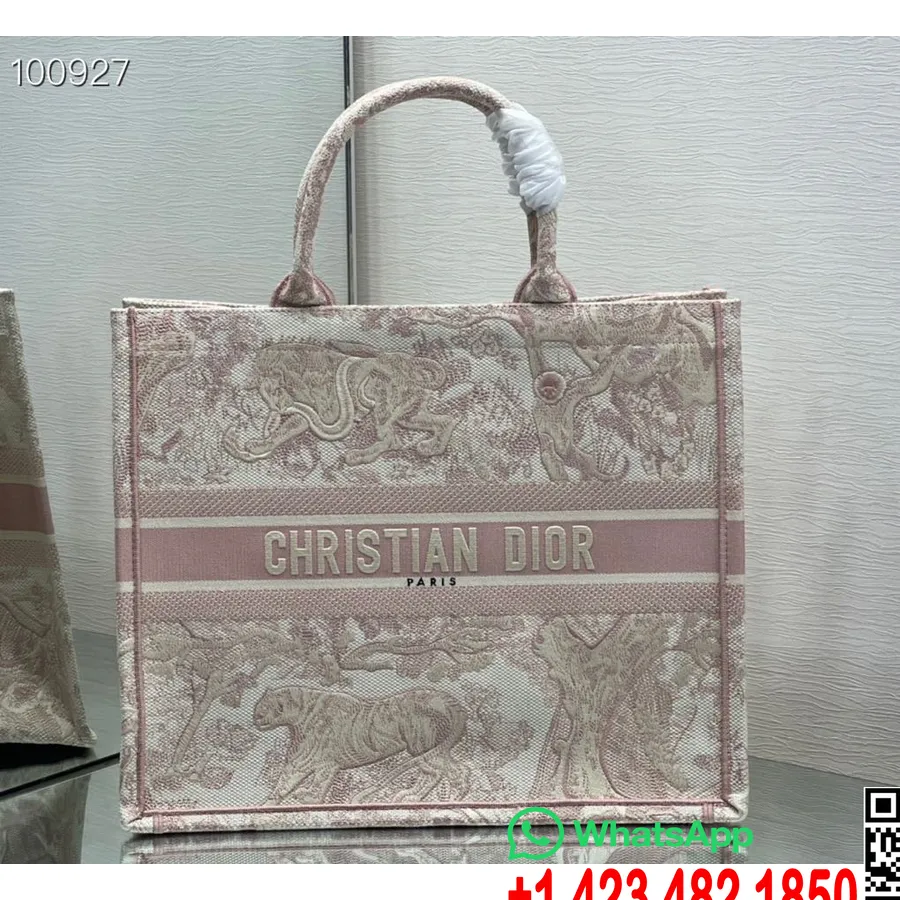 Christian Dior Book Tote Bag 42cm M1286 Toile De Jouy бродерия платно колекция есен/зима 2022, розово