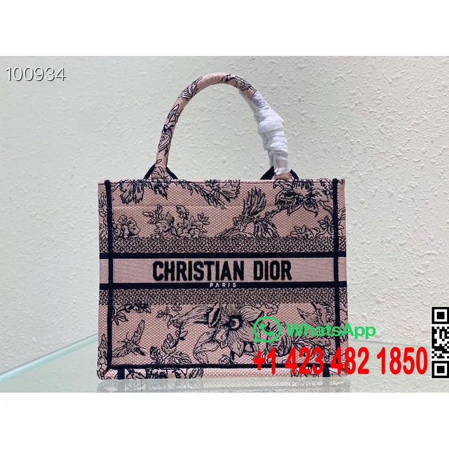 Christian Dior Book Tote Bag 25 Cm 1265 Dior Jardin Botanique Vez Platno Kolekcija Jesen/zima 2022., Puderasto Roza