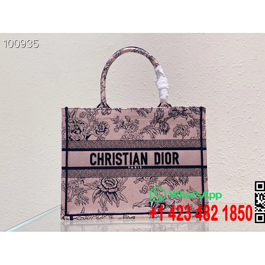 Christian Dior Book Tote Bag 36cm M1296 Dior Jardin Botanique Vez Platno Kolekcija Jesen/zima 2022., Puderasto Roza