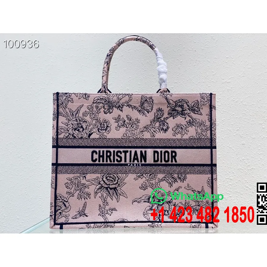 Christian Dior Book Tote Bag 42cm M1286 Dior Jardin Botanique бродерия канава колекция есен/зима 2022 г., прахово розово