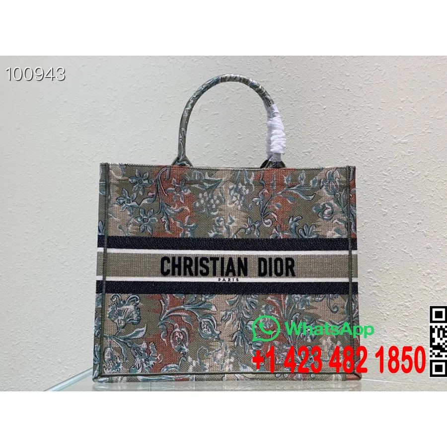 Christian Dior Book Tote Bag 42cm M1286 Dior Brocart Vert Metallise бродерия канава колекция есен/зима 2022, Broderie