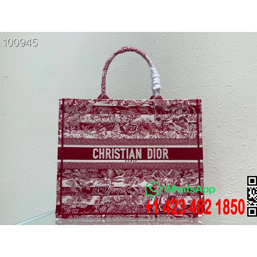 чанта Christian Dior Book Tote 42cm M1286 Toile De Jouy бродерия канава колекция есен/зима 2022 г., червена