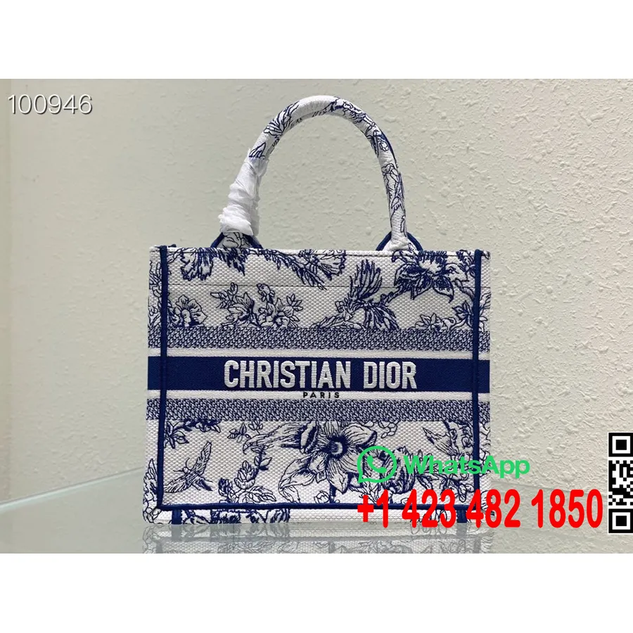 Christian Dior Book Tote Bag 25 Cm 1265 Dior Jardin Botanique Vez Platno Kolekcija Jesen/zima 2022., Plava I Bijela