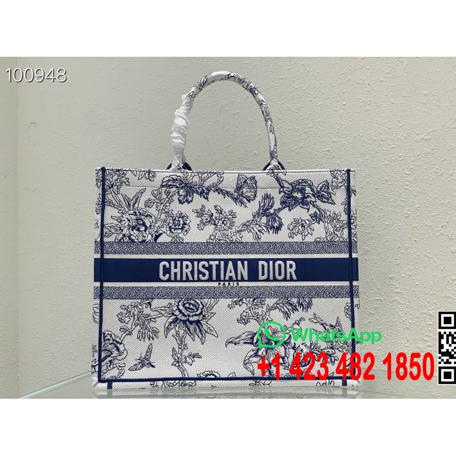 Christian Dior Book Tote Bag 42cm M1286 Dior Jardin Botanique Vez Platno Kolekcija Jesen/zima 2022., Plava I Bijela