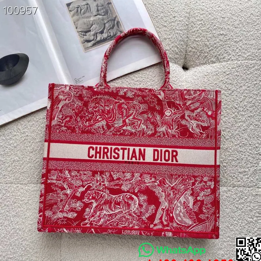 Christian Dior Book Torba Torba 42cm M1286 Toile De Jouy Vez Platno Kolekcija Jesen/zima 2022., Crvena