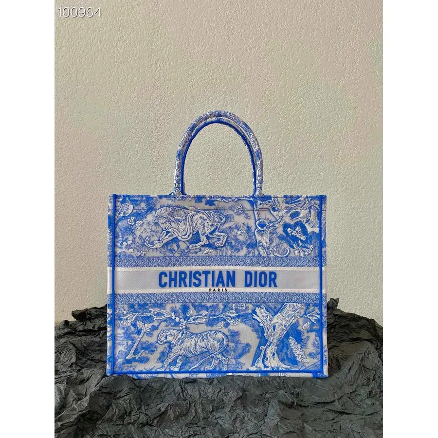 Christian Dior Book Tote Torba 42cm M1286 Toile De Jouy Obrnuti Prozirni Vez Na Platnu Kolekcija Jesen/zima 2022., Fluor