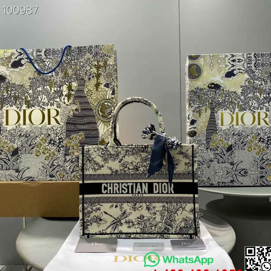 Christian Dior Book Tote Torba 36cm M1296 Toile De Jouy Cvijeće Vez Platno Kolekcija Jesen/zima 2022., Latte