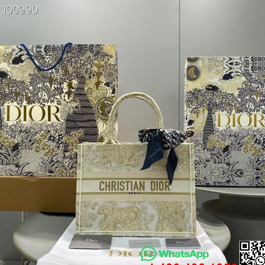 Christian Dior Book Torba Torba 36cm M1296 Toile De Jouy Vez Platno Kolekcija Jesen/zima 2022., Metalik Zlatne Boje