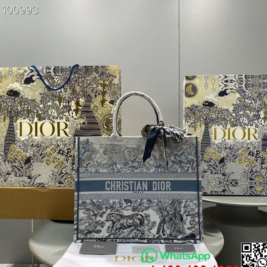 Christian Dior Book Tote Bag 42cm 1286 Toile De Jouy Vez Platno Kolekcija Jesen/zima 2022., Plavo/bijelo