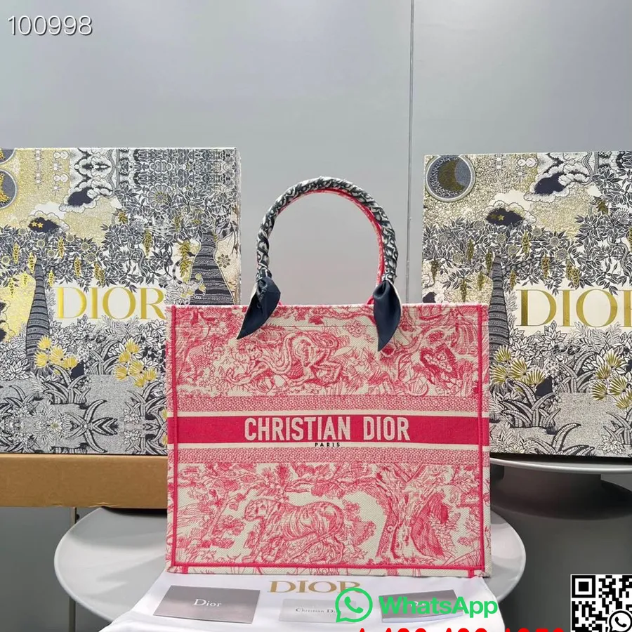 Christian Dior Book Tote Torba 42cm M1286 Obrnuto Toile De Jouy Vez Platno Kolekcija Jesen/zima 2022., Božur Roza